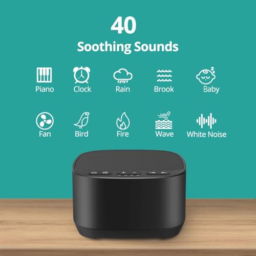 Sleep Sound White Noise Machine with 40 Natural Soothing Sounds and Memory Function 32 Levels of Volume Powered by AC or USB and Sleep Timer Sound Therapy for Baby Kids Adults