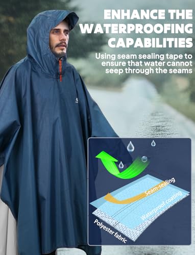 Hooded Rain Poncho for Adult Waterproof Lightweight Raincoat