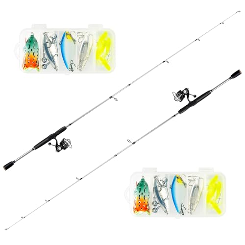 2 Piece Fishing Rod and Spinning Reel Combos with Lures Set Fishing Bag Portable Fishing Rod Kit for Saltwater Freshwater Travel Fishermen Gift (2 Count)