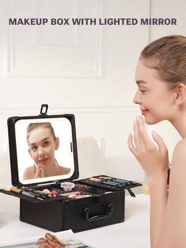 Makeup Box with Detachable Magnetic LED Mirror