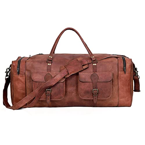 Leather Duffle Bag for Men Luggage Handmade Travel Bag Carry On Luggage Weekender Bags Overnight Gym Sports Cabin Holdall Bag For Airplanes Men And Women