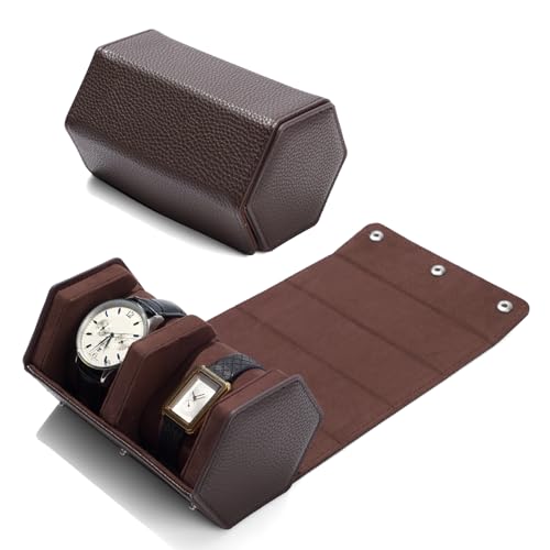 2 Slot Watch Box Brown Hexagonal