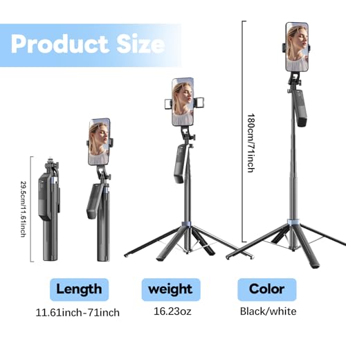 71" Selfie Stick Phone Tripod with Wireless Remote & 2 Fill Lights