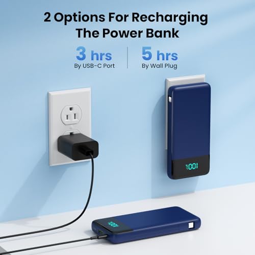 Portable Charger for iPhone with Built in Cables and Wall Plug