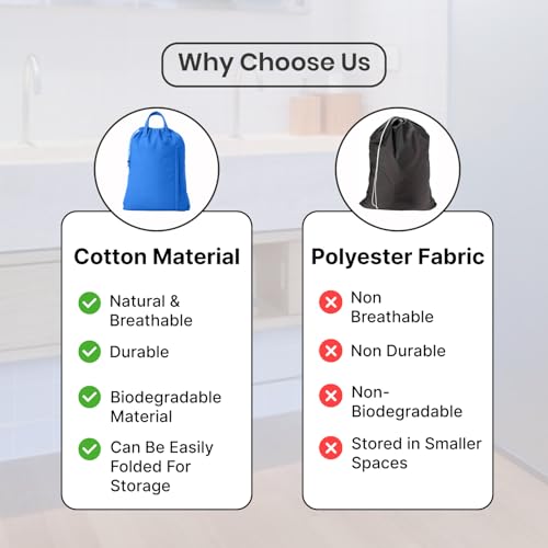 LFH Home Large Premium Cotton Rich Canvas Laundry Bag with Drawstring and Handles Heavy Duty (4 Count)