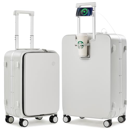 2 Piece Luggage Sets with Cup Phone Holder and Charger Hard Shell Suitcases with Spinner Wheels