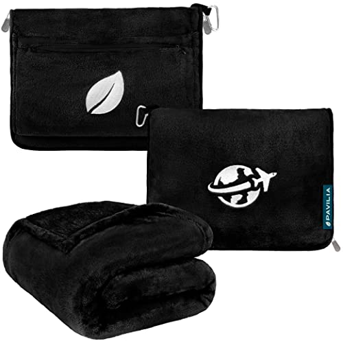 Compact 2-in-1 Travel Blanket Pillow for Airplane Flight, Black