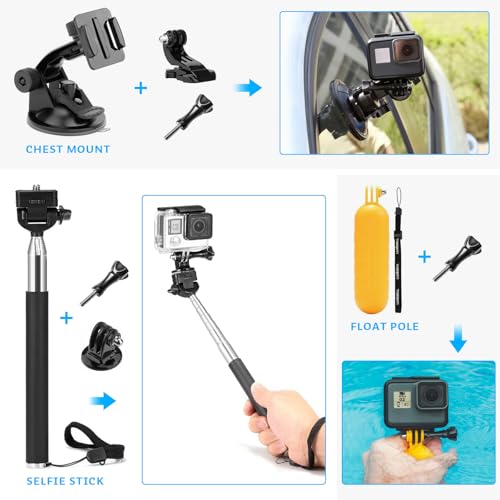 Action Camera Accessory Kit for GoPro Hero Black Silver 13 12 11 10 9 8 7 6 5 4 Session Max Akaso Xiaomi Accessories Tripod Head Chest Bike Mount Carrying Case
