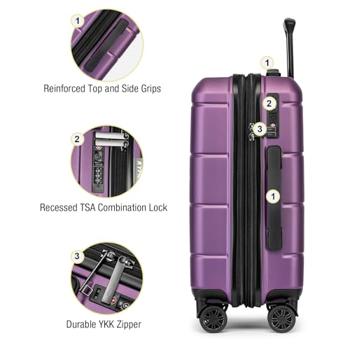 Carry On Luggage 22x14x9 Airline Approved with TSA Lock Hardshell Expandable 20 Inch Luggage Carry On Suitcase with Wheels Small Travel Rolling Luggage with Cup Holder for Women Dark Purple
