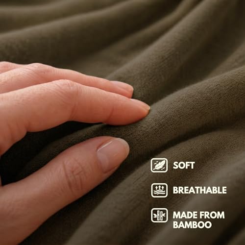 16-in-1 Compact Travel Blanket with Bag – Reversible, Ultra Soft Bamboo Airplane Blanket with Hidden Pocket - Lightweight & Packable for Flights, Camping, Picnic, Travel Essentials (Olive/Black)
