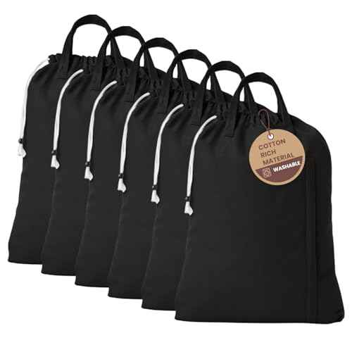 LFH Home Large Premium Cotton Rich Canvas Laundry Bag with Drawstring and Handles Heavy Duty (6 Count)