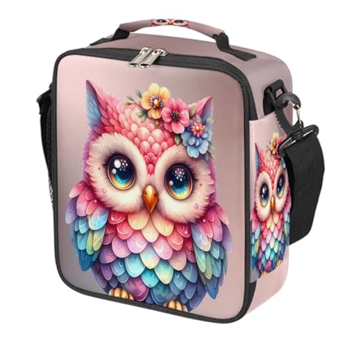 Cute Pink Owl Kids Lunch Box for Girls Boys Reusable Insulated Lunch Bag for Kids Toddler Thermal Cooler Spacious Lunchbox with Shoulder Strap Lunchbag for School Work Picnic (A06:owl)