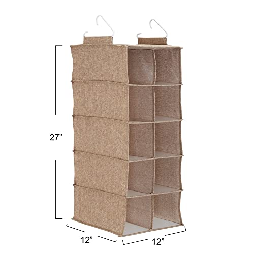 10‑Pocket Hanging Shoe Organizer with Side‑by‑Side Canvas Storage and 2 Hooks for Support