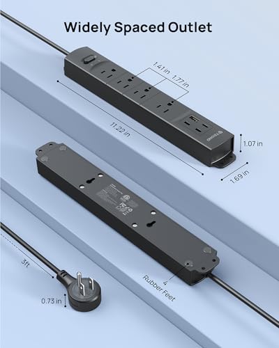 Wall Mount Surge Protector Power Strip with 360 Rotating Plug