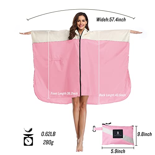 Adult Rain Poncho Waterproof Hooded Zipper Raincoat with Pockets