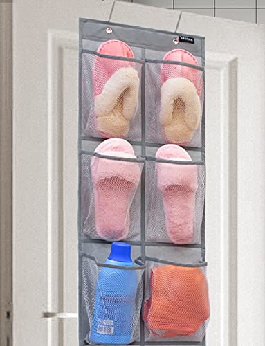 2 Pack Minimalist Black Over The Door Hanging Closet Shoe Holder Organizer with 6 Pockets (2 Count)
