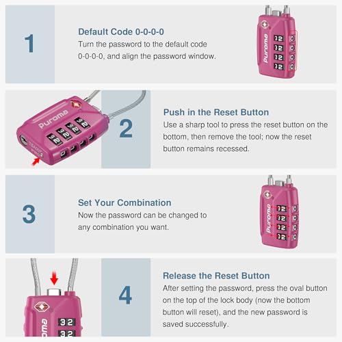 2 Pack TSA Approved Luggage Locks 4 Digit Code Cable Lock Pink Dark (2 Count)