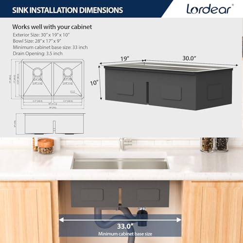 30 Double Bowl Kitchen Sink 30x19 Inch Undermount Sink Low Divide Workstation Double Bowl 50