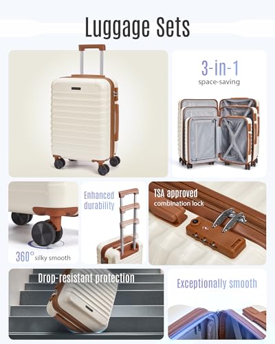 Luggage Sets 3 Pcs Suitcase with Wheels (3 Count)