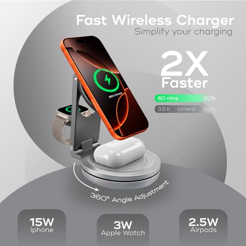 Travel Charger 3 in 1 Aluminum Wireless Charging Station