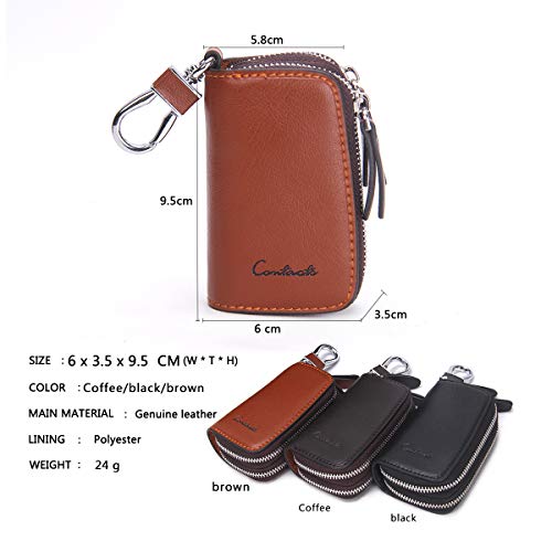 Car Key Case Keychain Holder Leather Metal Hook and Keyring Double Zipper Key Holder