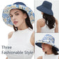 Womens Sun Hats Wide Brim Reversible Bucket Cotton Hat Packable Summer Travel Cap with Hat Clip