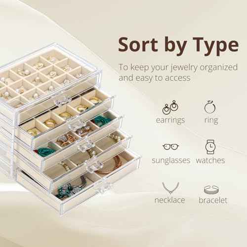 Acrylic Jewelry Organizer Box with 5 Drawers
