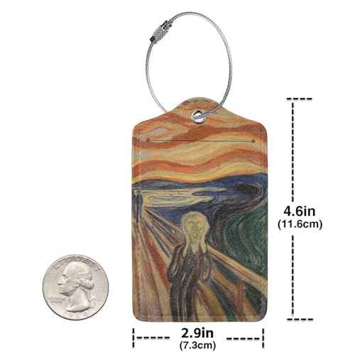 2 Pack Luggage Tags for suitcases Edvard Munch Scream TSA Approved Label Luggage Tag Baggage Tag Leather Stainless Steel Loop Label Tag for Men Women Travel Bag Suitcase (2 Count)
