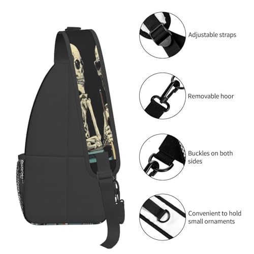 Sling Bag Funny Skeleton Hiking Daypack Crossbody Shoulder Backpack Travel Chest Pack for Men Women