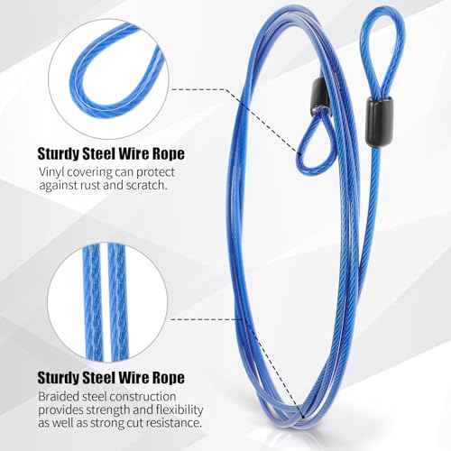 12 Pack Security Cable Luggage Lock with Loops 7 ft 3mm Braided Steel Coated Bike Cable Wire Double Loop Anti Theft Safety for U Lock (12 Count)
