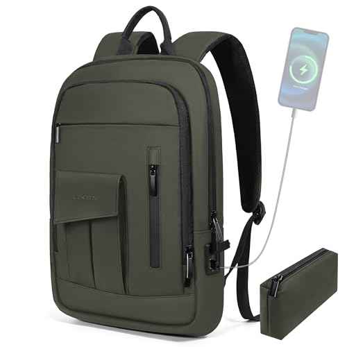 Business Backpack for Men Slim Lightweight Laptop Backpack Water Resistant Small Office Backpack for Commute Travel Daily Office Work with Small Bag