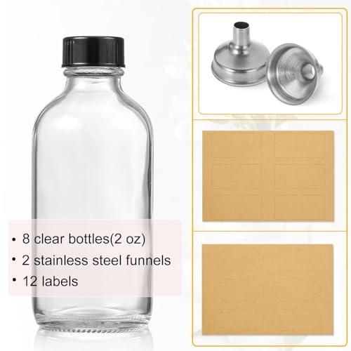 8 Pack 2 oz Small Clear Glass Bottles w (8 Count)