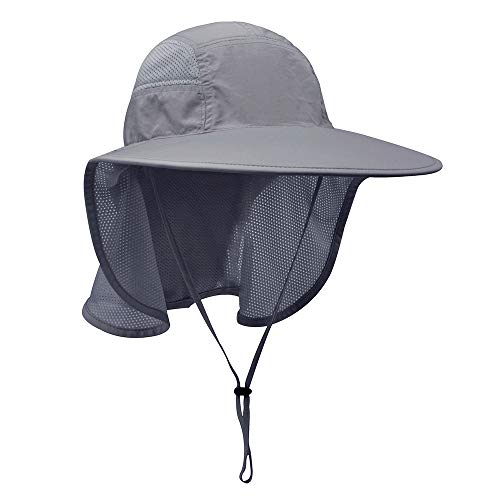 Unisex Outdoor Activities UV Protecting Sun Hats with Neck Flap Black Grey