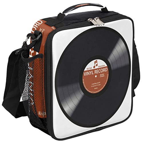 Music Record Black Kids Lunch Bag Retro Music Vinyl CD Insulated Lunch Box Mini Cooler Back to School Thermal Meal Tote Kit Bento Tote Bags Thermal Lunchbox for Boys Girls (Record Music CD)