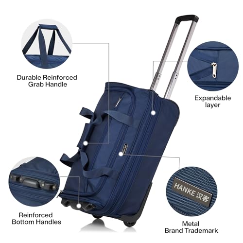 Expandable Carry On Luggage Suitcases with Wheels Foldable Duffle Bag for Travel Carry On suitcase Weekend Bag for Women Men（Blue）