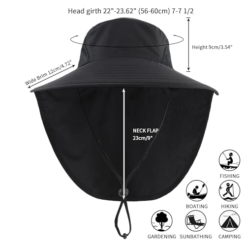 Outdoor UPF50+ Sun Hat Wide Brim Mesh Fishing Hat with Neck Flap