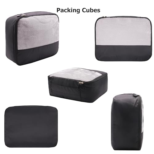 9 Piece Black Travel Organizer Set with 4 Packing Cubes