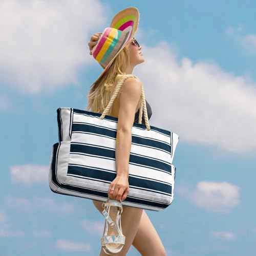 Beach Bags for Women Large Waterproof Beach Tote Bag Zipper Beach Bags Waterproof Sandproof Swim Pool Bag Large Tote
