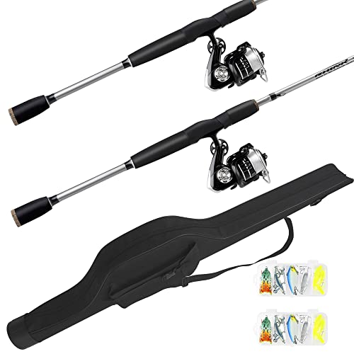 2 Piece Fishing Rod and Spinning Reel Combos with Lures Set Fishing Bag Portable Fishing Rod Kit for Saltwater Freshwater Travel Fishermen Gift (2 Count)