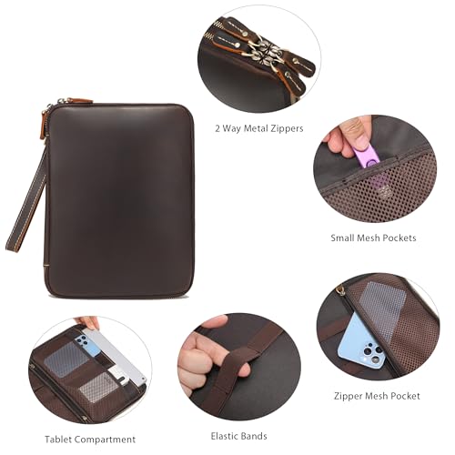 Full Grain Leather Travel Cable Accessories Bag