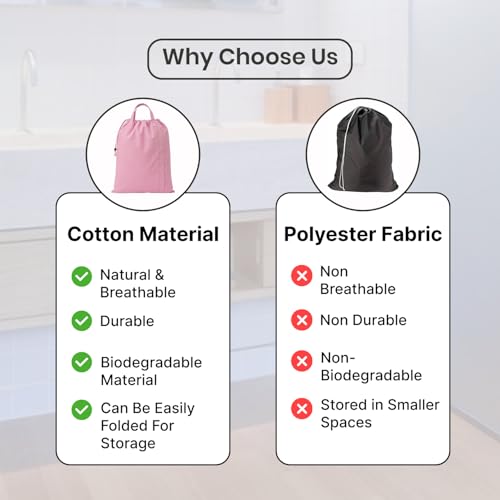LFH Home Large Premium Cotton Rich Canvas Laundry Bag with Drawstring and Handles Heavy Duty (4 Count)