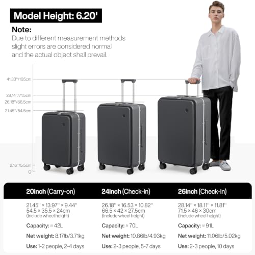 24 Inch Checked Luggage PC Hard Shell Suitcase Top Opening Aluminum Frame Travel Suitcases with Wheels