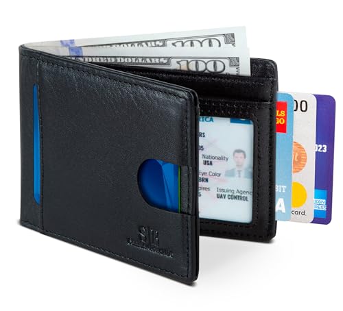 RFID Blocking Slim Bifold Genuine Leather Thin Minimalist Front Pocket Wallets for Men Billfold Wallet Men Gift