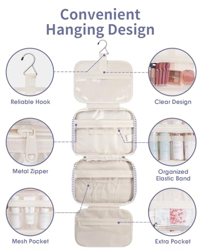 Striped Hanging Toiletry Bag for Women Travel Makeup Bag Organizer Toiletries Bag for Travel Size Essentials Accessories Cosmetics