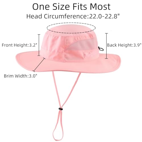 UPF 50+ Wide Brim Bucket Hat for Women Outdoor Quick Dry Safari Sun Hat Breathable UV Protection Fishing Hats Pink