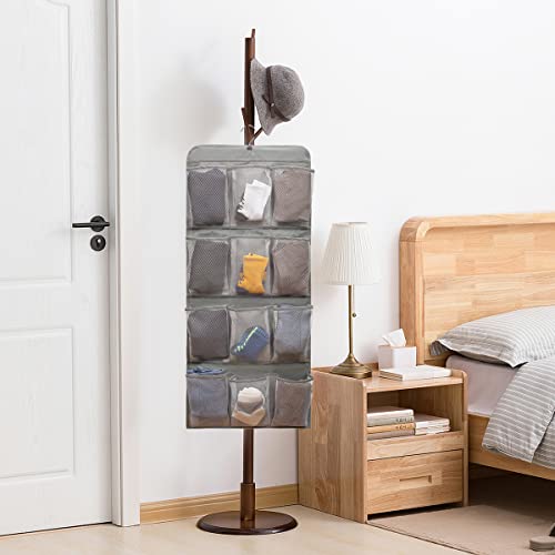 Dual Sided Hanging Shoe Organizer for Closet with Rotating Hanger Hanging Shoe Rack Holder with 24 Large Pockets