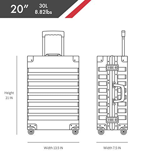 All Aluminum Carry On Luggage with TSA Locks Zipperless Alloy Metal Hard Shell Spinner Suitcase
