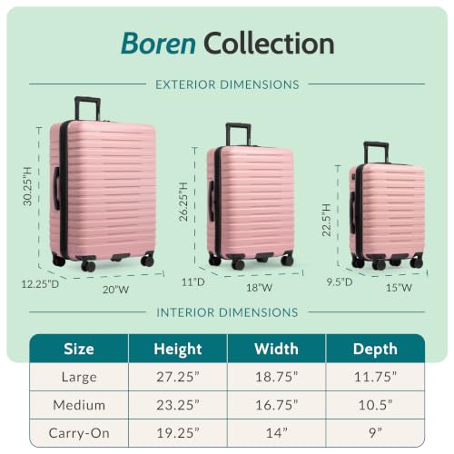 Boren Expandable Hardside Rugged Travel Luggage with 8 Spinner Wheels