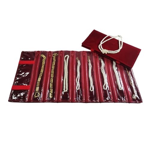 Travel Jewelry Roll Bag Portable Organizer Pouch With Grids&PVC Cover Storage Bags for Necklace