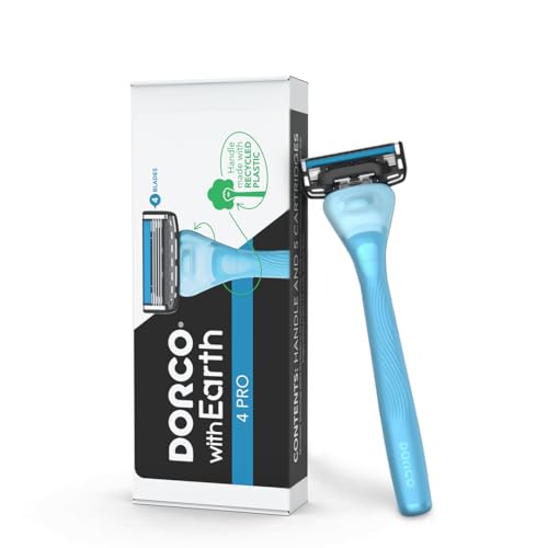 with Earth Razor with Pace 4 Pro Cartridges • Handle Made from Post Recycled Plastic • Premium Blades For Men and Women Body & Face Shaving • One Handle and 5 Cartridges